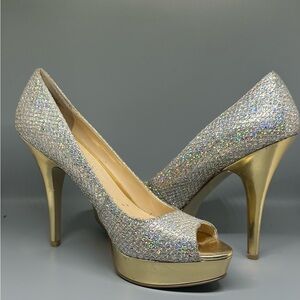 Enzo Angiolini Glittering Silver and Gold Heels